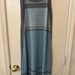 Max Studio Blue and Black Geometric Maxi Dress